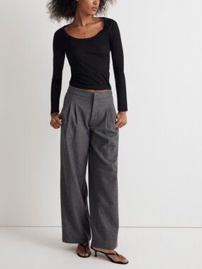 The Harlow Low-Slung Wide-Leg Pant - Mid Gray Melange